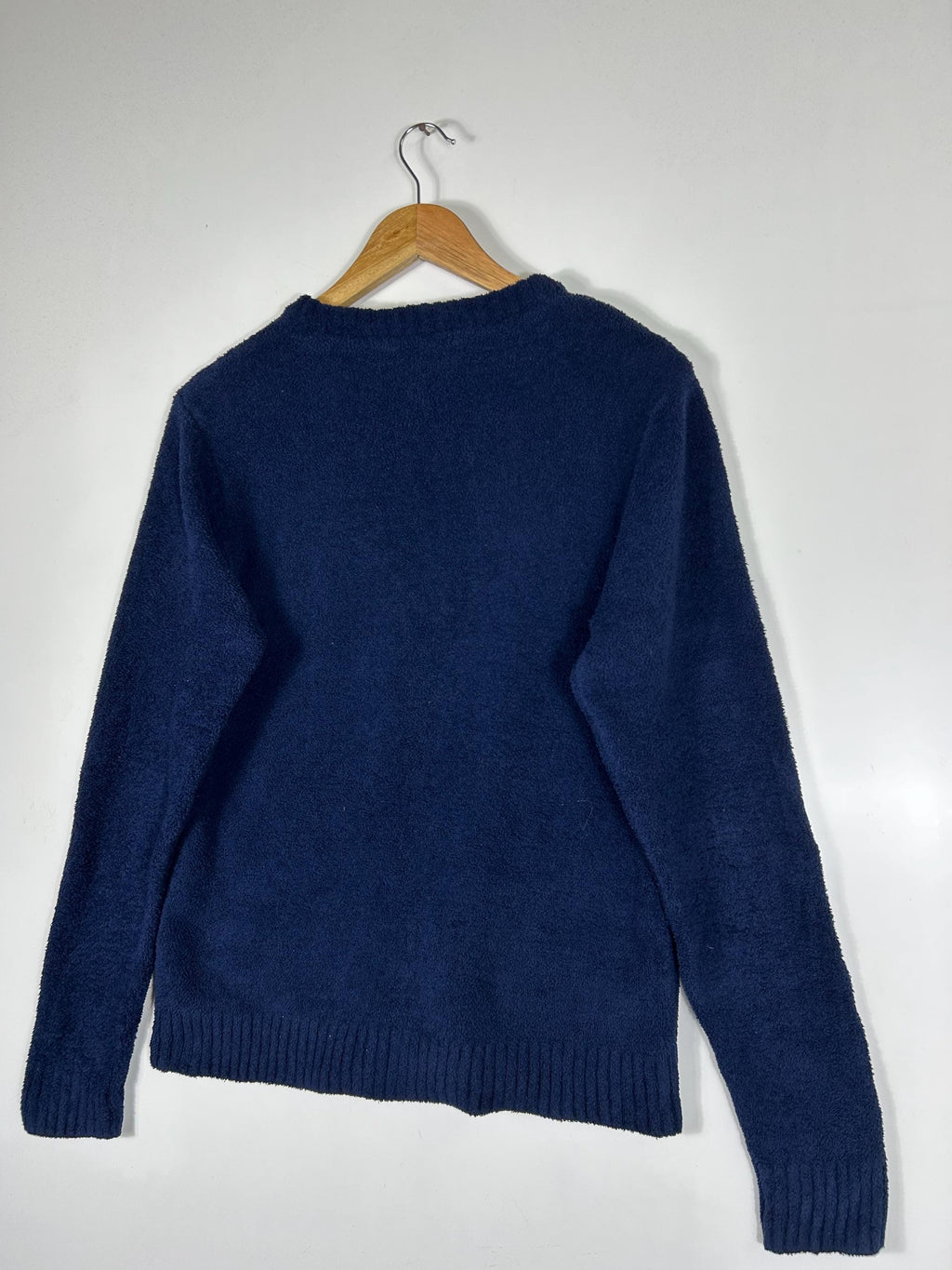 ABAHOUSE Navy NYC Boucle Knit Sweater: Fluffy Chenille Pullover (Size M)