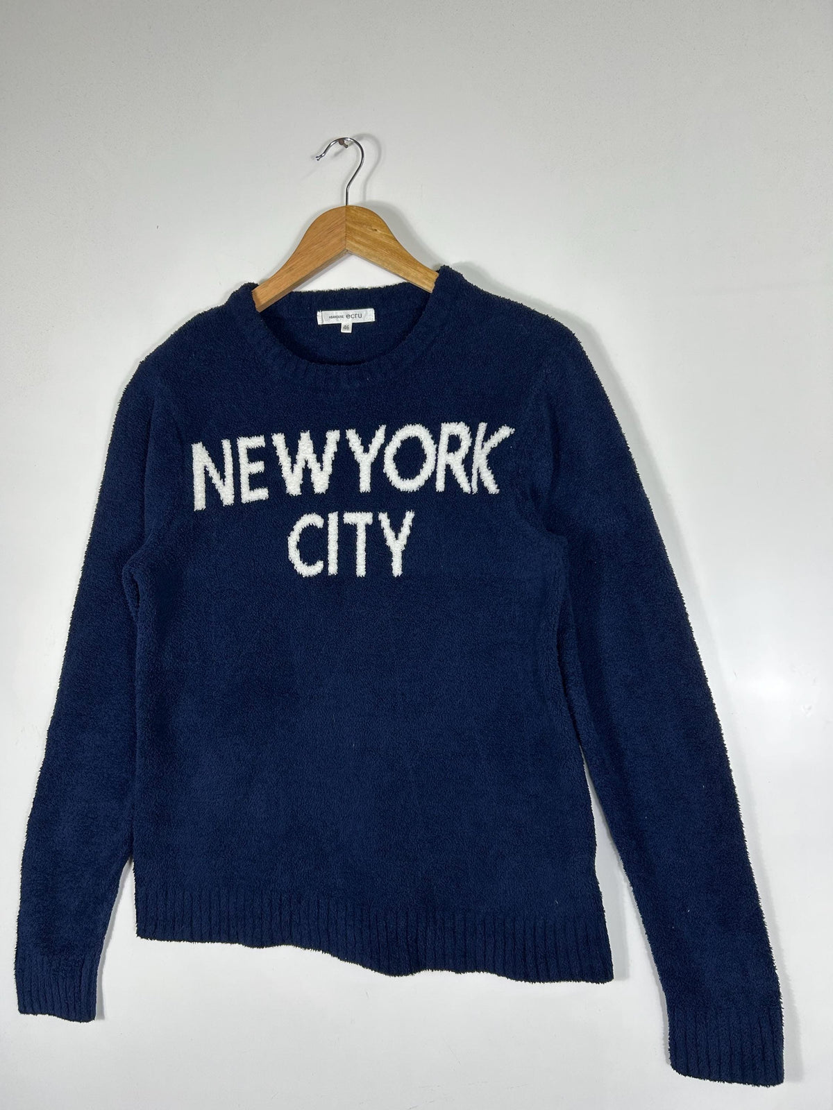 ABAHOUSE Navy NYC Boucle Knit Sweater: Fluffy Chenille Pullover (Size M)