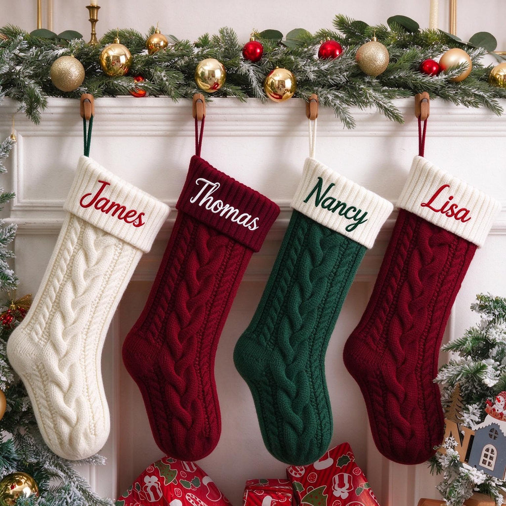 2027 Embroidered Christmas Stockings, Knitted Family Stockings, Christmas Gift Socks