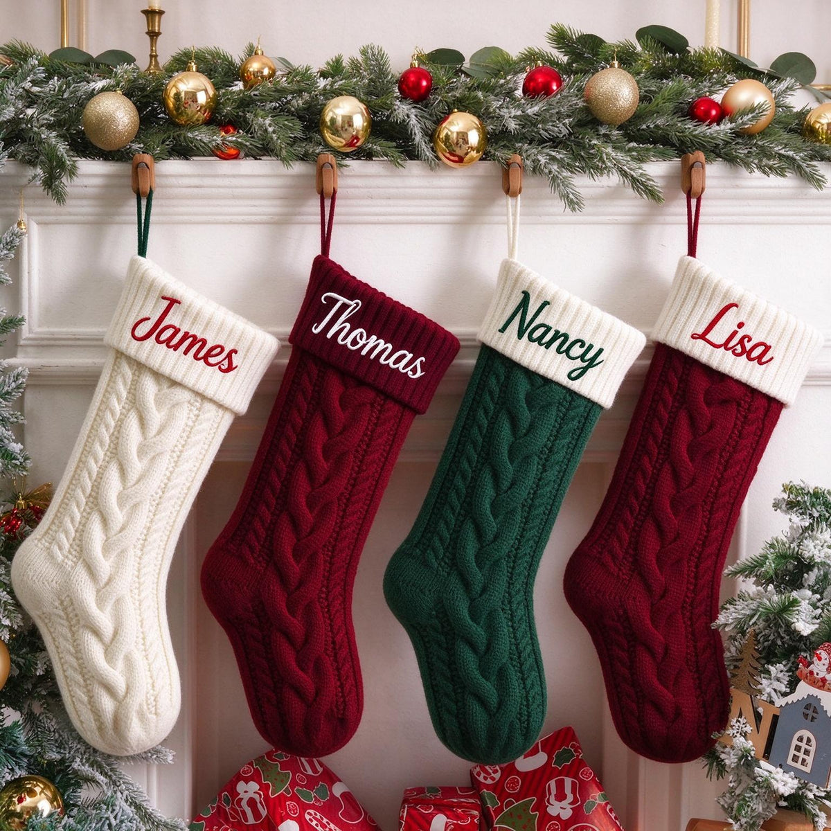 2027 Embroidered Christmas Stockings, Knitted Family Stockings, Christmas Gift Socks