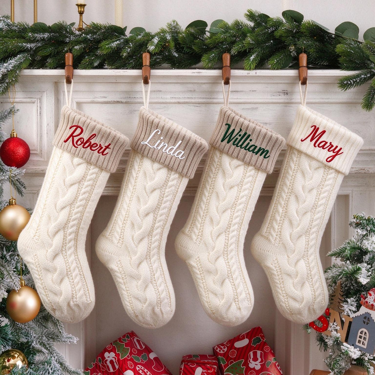 2027 Embroidered Christmas Stockings, Knitted Family Stockings, Christmas Gift Socks