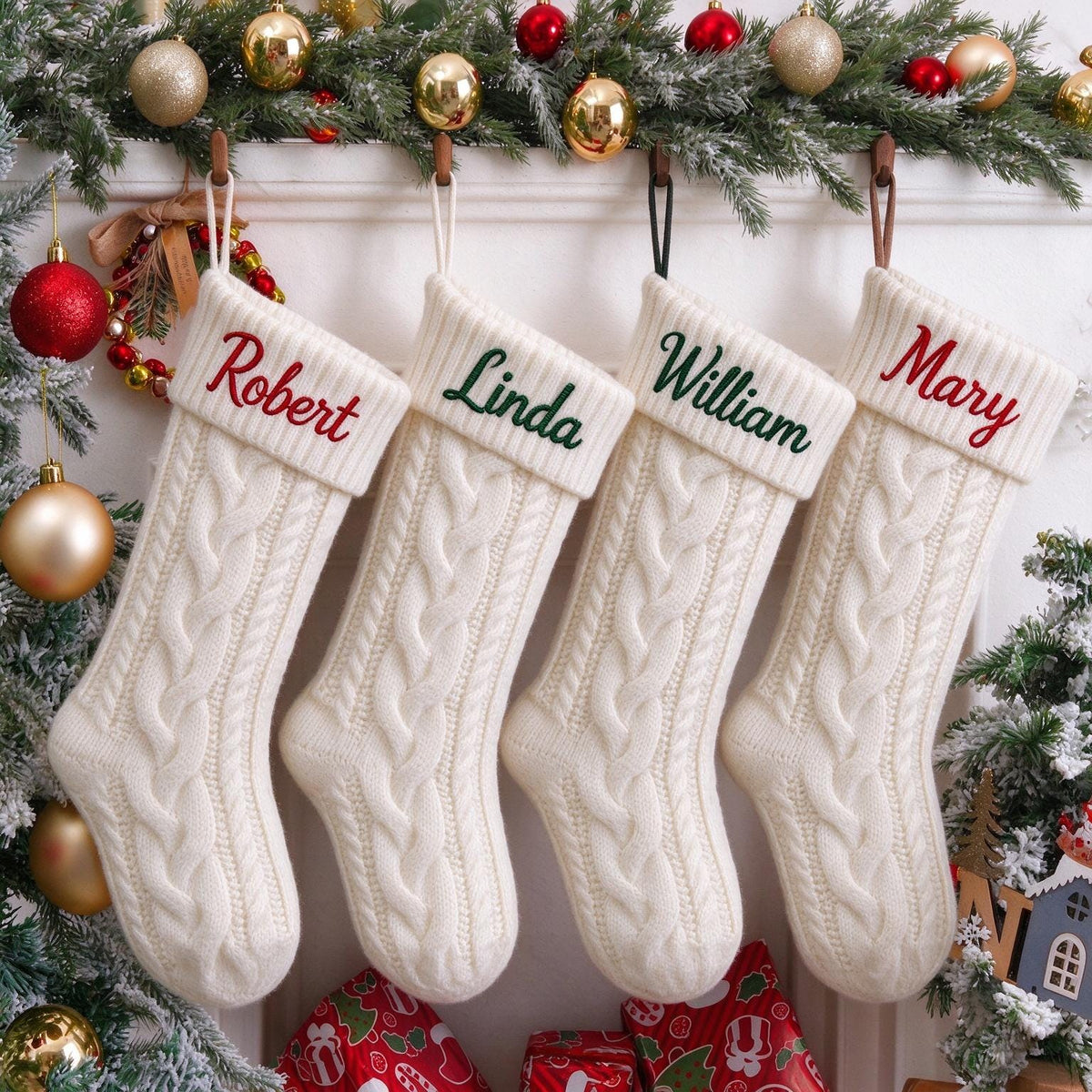 2027 Embroidered Christmas Stockings, Knitted Family Stockings, Christmas Gift Socks