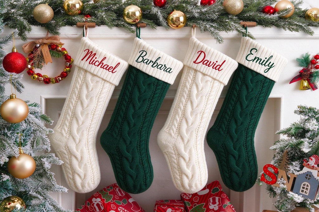 2027 Embroidered Christmas Stockings, Knitted Family Stockings, Christmas Gift Socks
