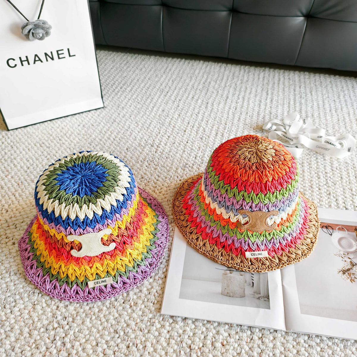 Celine Rainbow Everyday Simple Bucket Hat Straw 237190