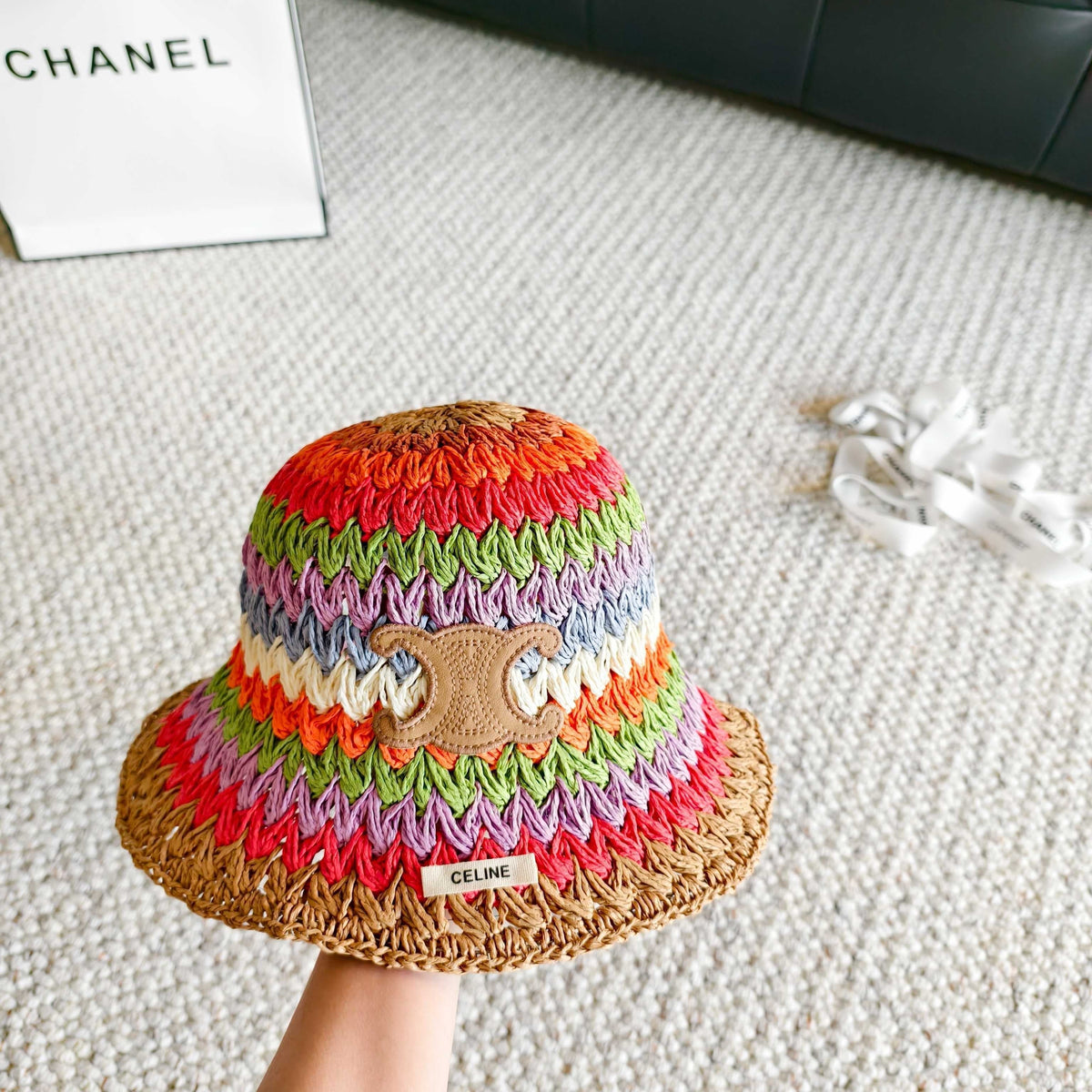 Celine Rainbow Everyday Simple Bucket Hat Straw 237190