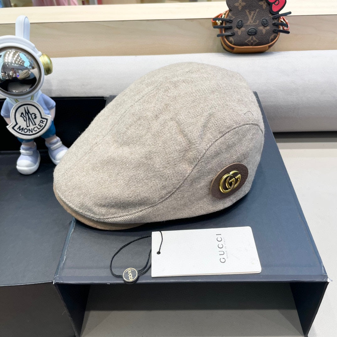 BERET RETRO HAT IN KHAKI BROWN CASHMERE 431369