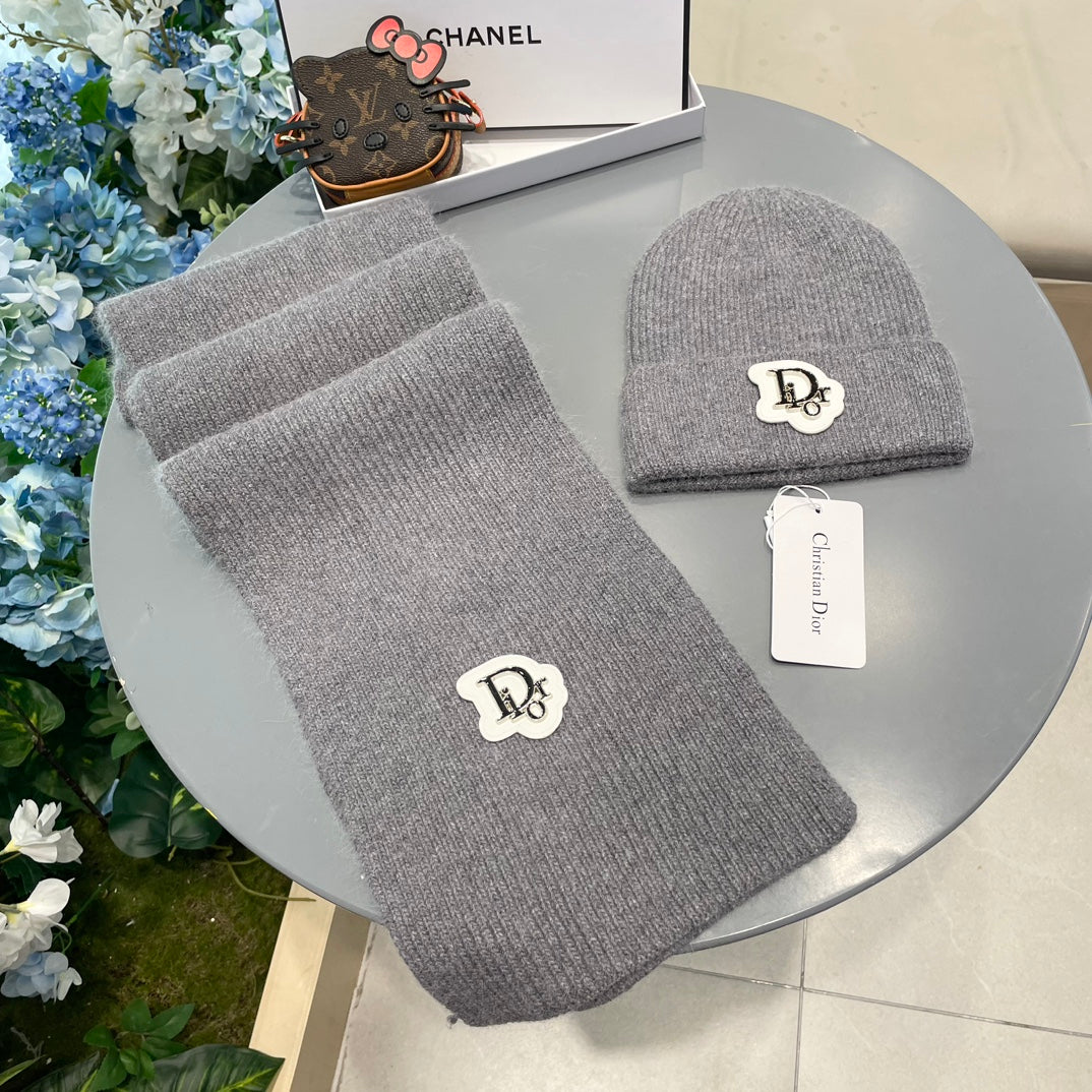 SET SCARF AND HAT IN GRAY CASHMERE WOOL 433242