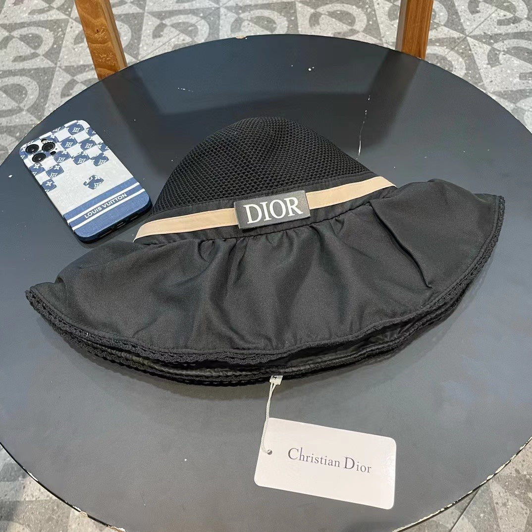 BLACK STRAW BUCKET HAT WITH BOW FABRIC BORDER 439646