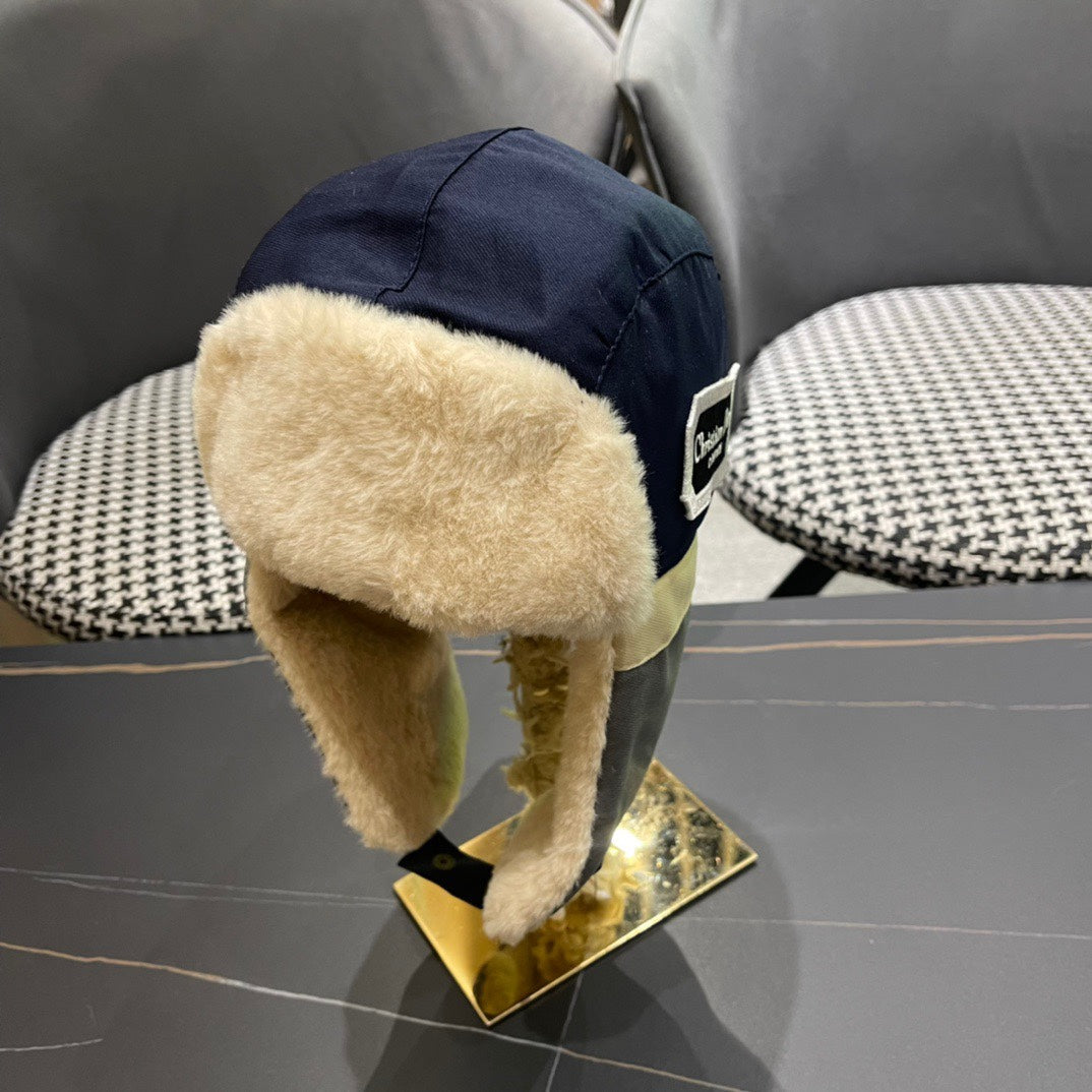 TRAPPER HAT IN DENIM BLUE SUEDE AND RABBIT FUR 439535