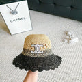 Celine Hollow-out Woven Arc de Triomphe Straw Bucket Hat 322140
