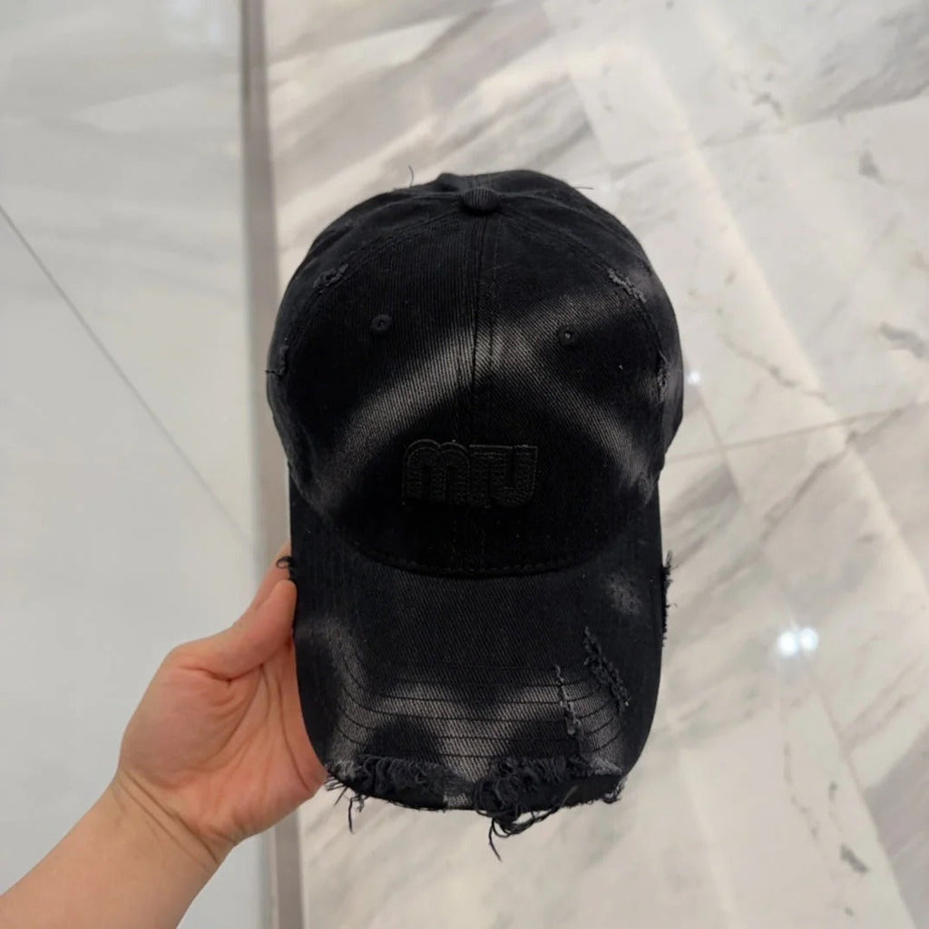 MM BASEBALL CAP IN BLACK DISTRESSED FABRIC STYLE 4