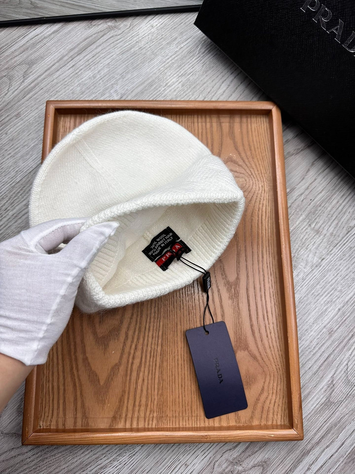 BEANIE HAT IN WHITE WOOL AND RABBIT FUR 436399